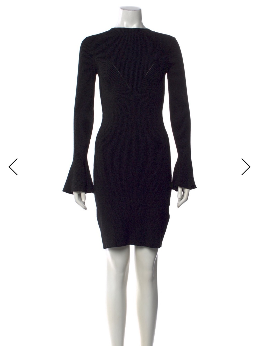 Maje Black Ribbed Long-Sleeve Sweater Dress with Flared Cuffs